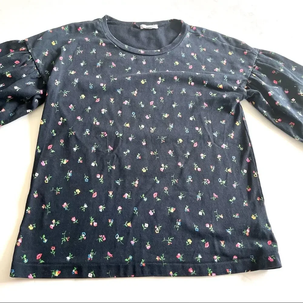 Crewcuts girls black floral elbow bell sleeve summer tshirt size 12